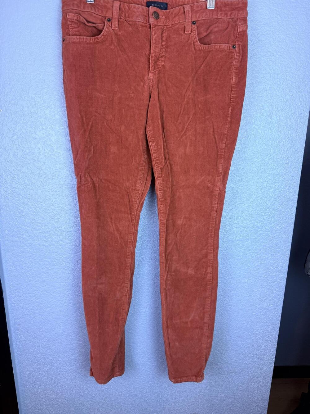 Bebe Pants Womens 30 Orange Corduroy Jegging Skinny Stretch Zip Fly Pockets